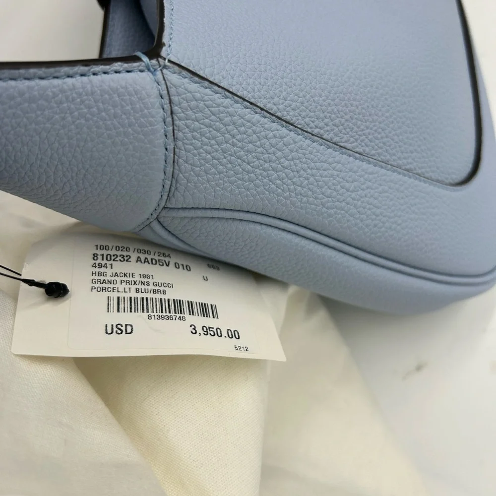 Women's Gucci, Jackie, 1961 hobo bag medium size light blue grain calf skin NWT - Picture 13 of 16